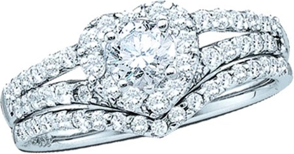 14k White Gold Round Diamond Bridal Wedding Ring Set 3/4 Cttw (Certified)