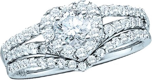 14k White Gold Round Diamond Bridal Wedding Ring Set 3/4 Cttw (Certified)