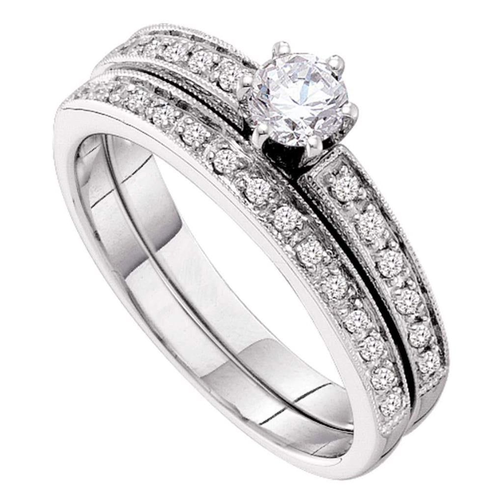 14k White Gold Round Diamond Bridal Wedding Ring Set 1/2 Cttw