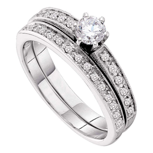 14k White Gold Round Diamond Bridal Wedding Ring Set 1/2 Cttw