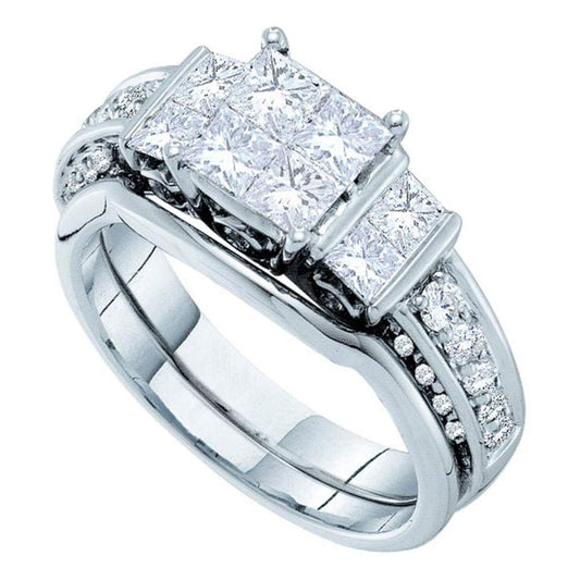 14k White Gold Princess Diamond Bridal Wedding Ring Set 2 Cttw
