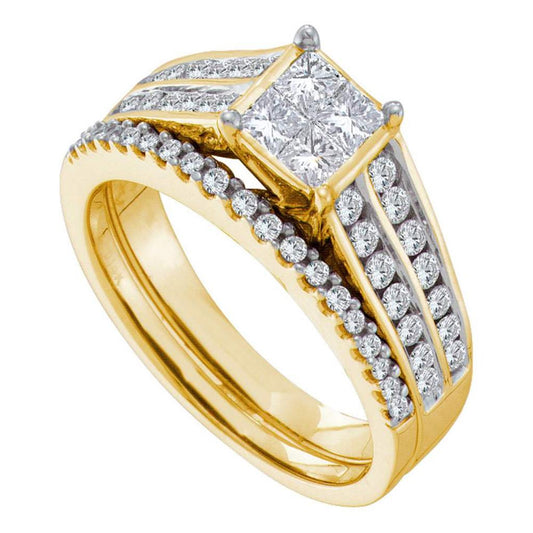 14k Yellow Gold Princess Diamond Bridal Wedding Ring Set 1 Cttw