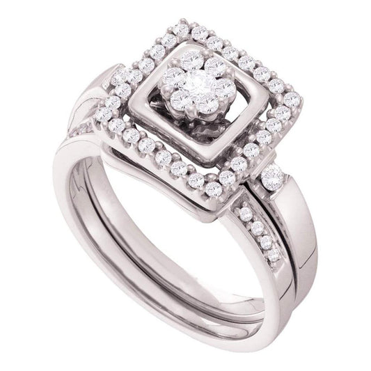 14k White Gold Round Diamond Bridal Wedding Ring Set 1/2 Cttw