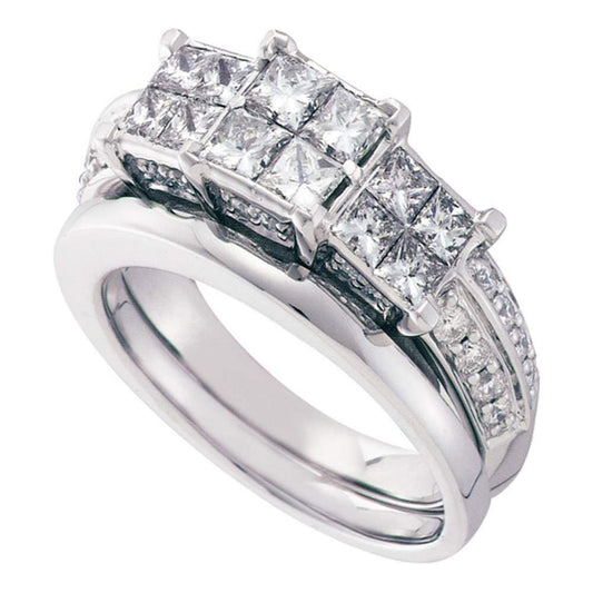 14k White Gold Princess Diamond Bridal Wedding Ring Set 2 Cttw