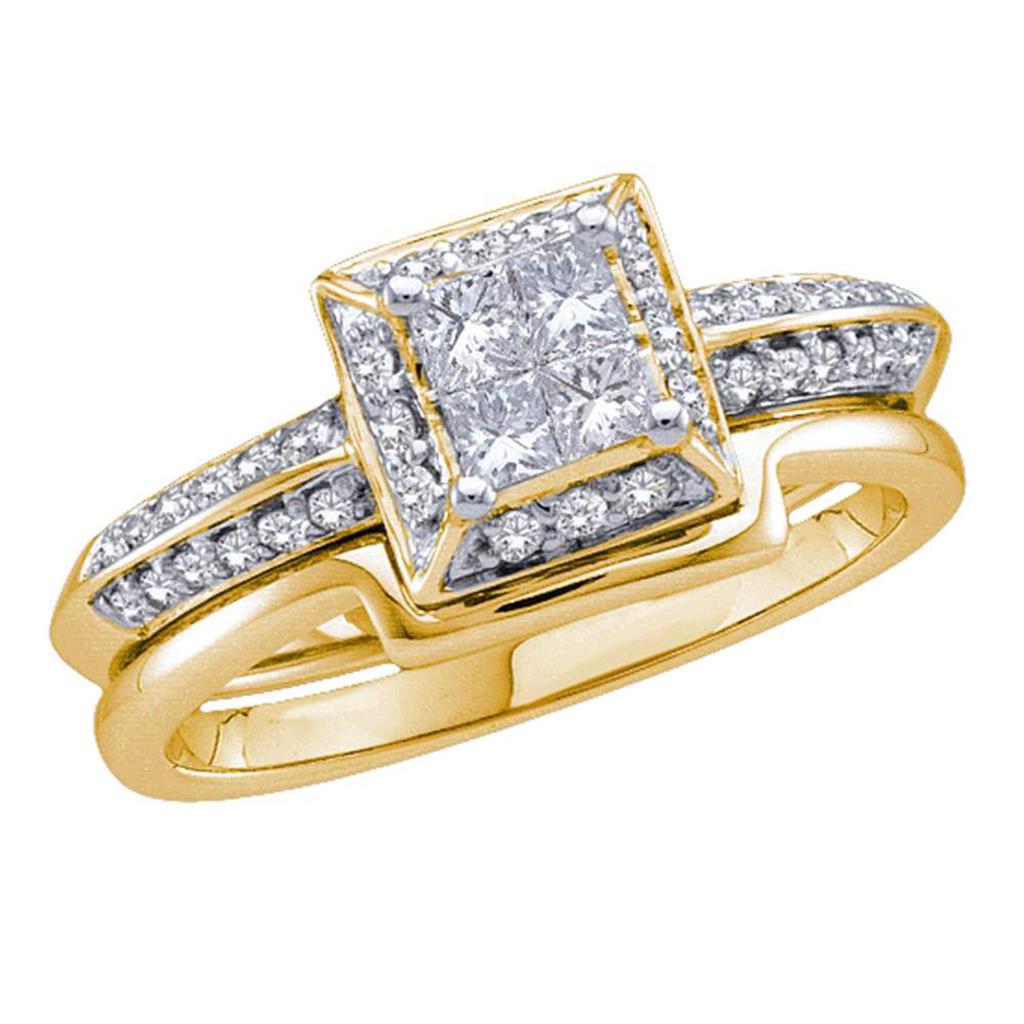 14k Yellow Gold Princess Diamond Bridal Wedding Ring Set 1/2 Cttw