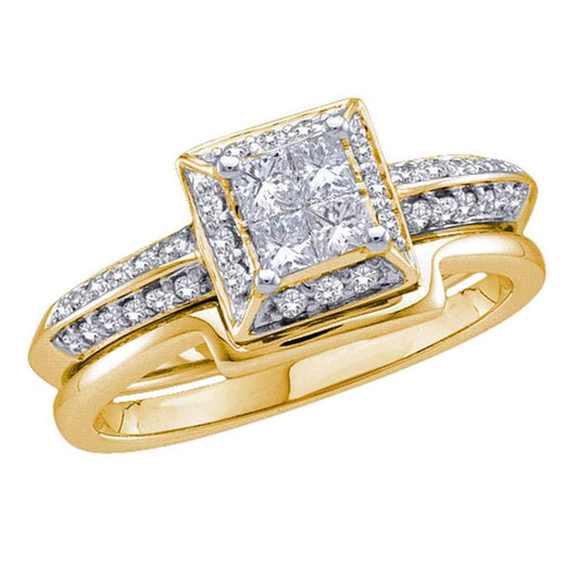 14k Yellow Gold Princess Diamond Bridal Wedding Ring Set 1/2 Cttw