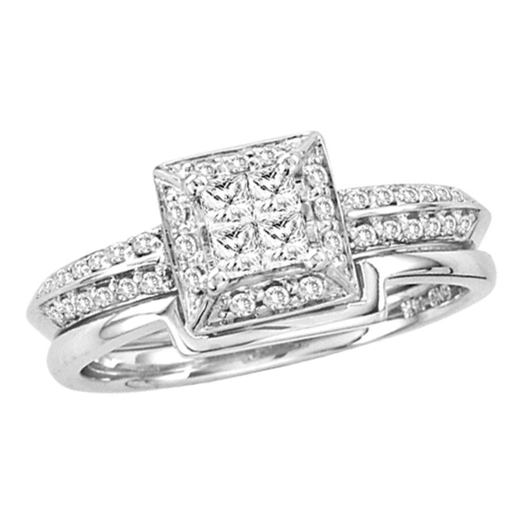 14k White Gold Princess Diamond Bridal Wedding Ring Set 1/2 Cttw