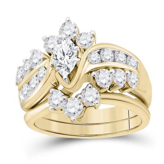 14k Yellow Gold Marquise Diamond Bridal Wedding Ring Set 2 Cttw (Certified)