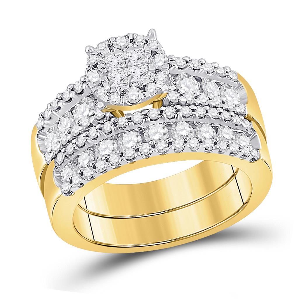 14k Yellow Gold Princess Diamond Bridal Wedding Ring Set 1-3/4 Cttw