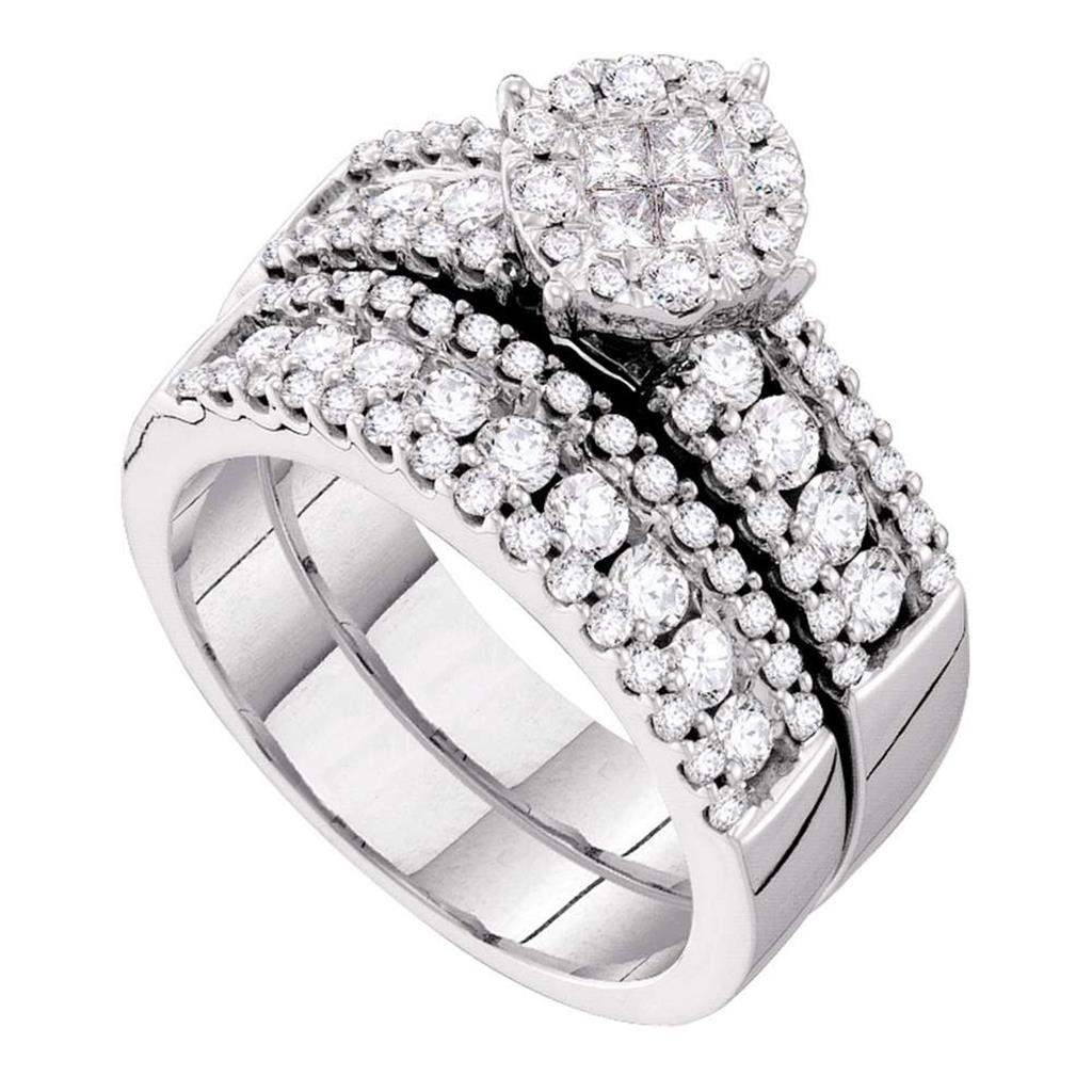 14k White Gold Princess Diamond Bridal Wedding Ring Set 1-3/4 Cttw