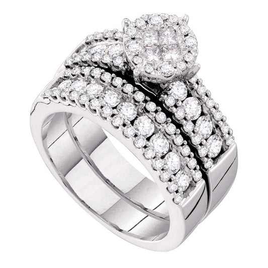 14k White Gold Princess Diamond Bridal Wedding Ring Set 1-3/4 Cttw