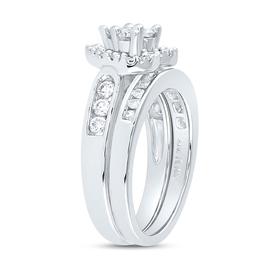 14k White Gold Princess Diamond Heart Bridal Wedding Ring Set 1 Cttw