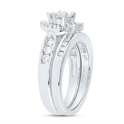 14k White Gold Princess Diamond Heart Bridal Wedding Ring Set 1 Cttw