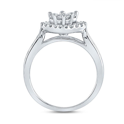 14k White Gold Princess Diamond Heart Bridal Wedding Ring Set 1 Cttw