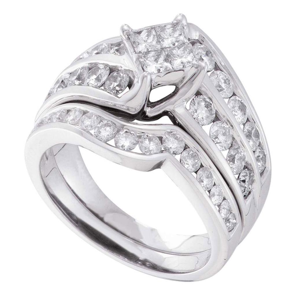 14k White Gold Princess Diamond Bridal Wedding Ring Set 2 Cttw