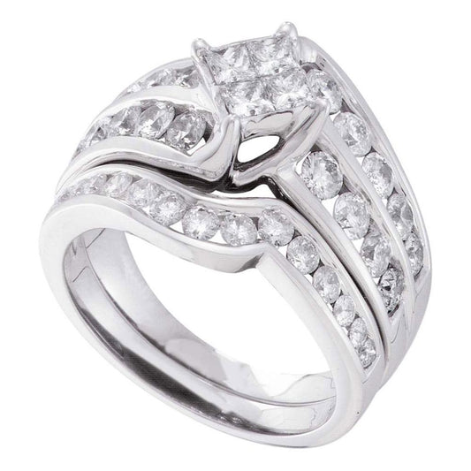 14k White Gold Princess Diamond Bridal Wedding Ring Set 2 Cttw
