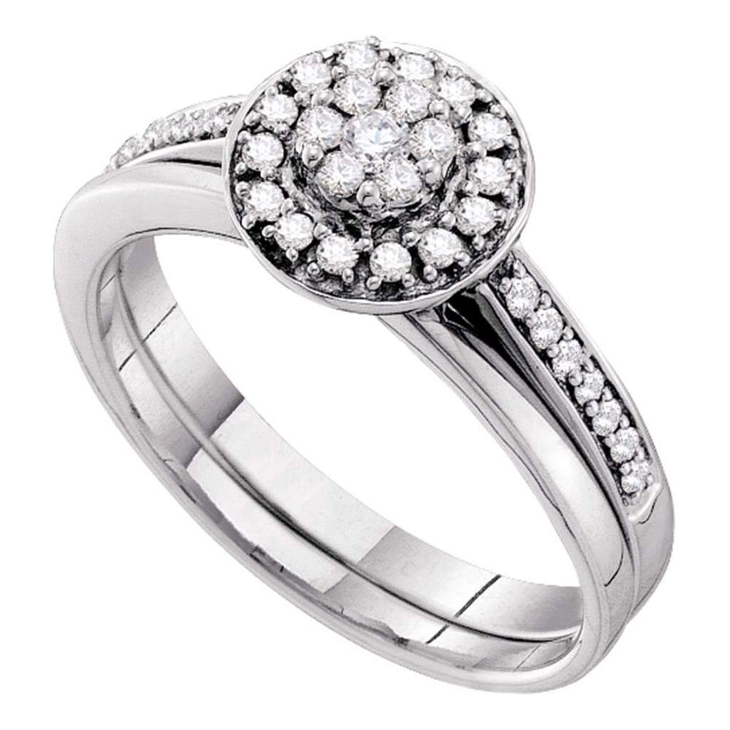 14k White Gold Round Diamond Bridal Wedding Ring Set 1/3 Cttw