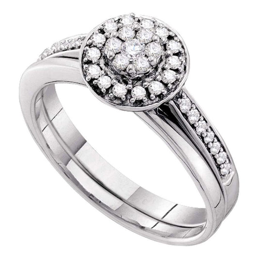 14k White Gold Round Diamond Bridal Wedding Ring Set 1/3 Cttw