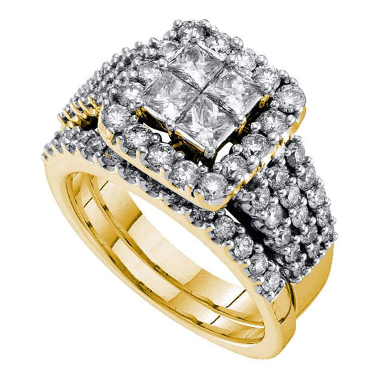 14k Yellow Gold Princess Diamond Bridal Wedding Ring Set 2 Cttw