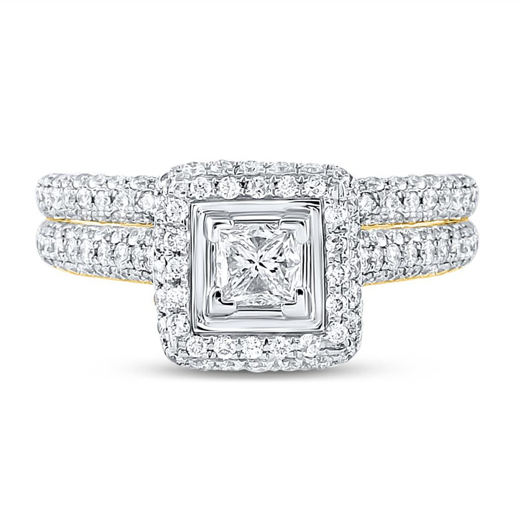 14k Yellow Gold Princess Diamond Halo Bridal Wedding Ring Set 1-1/4 Cttw (Certified)