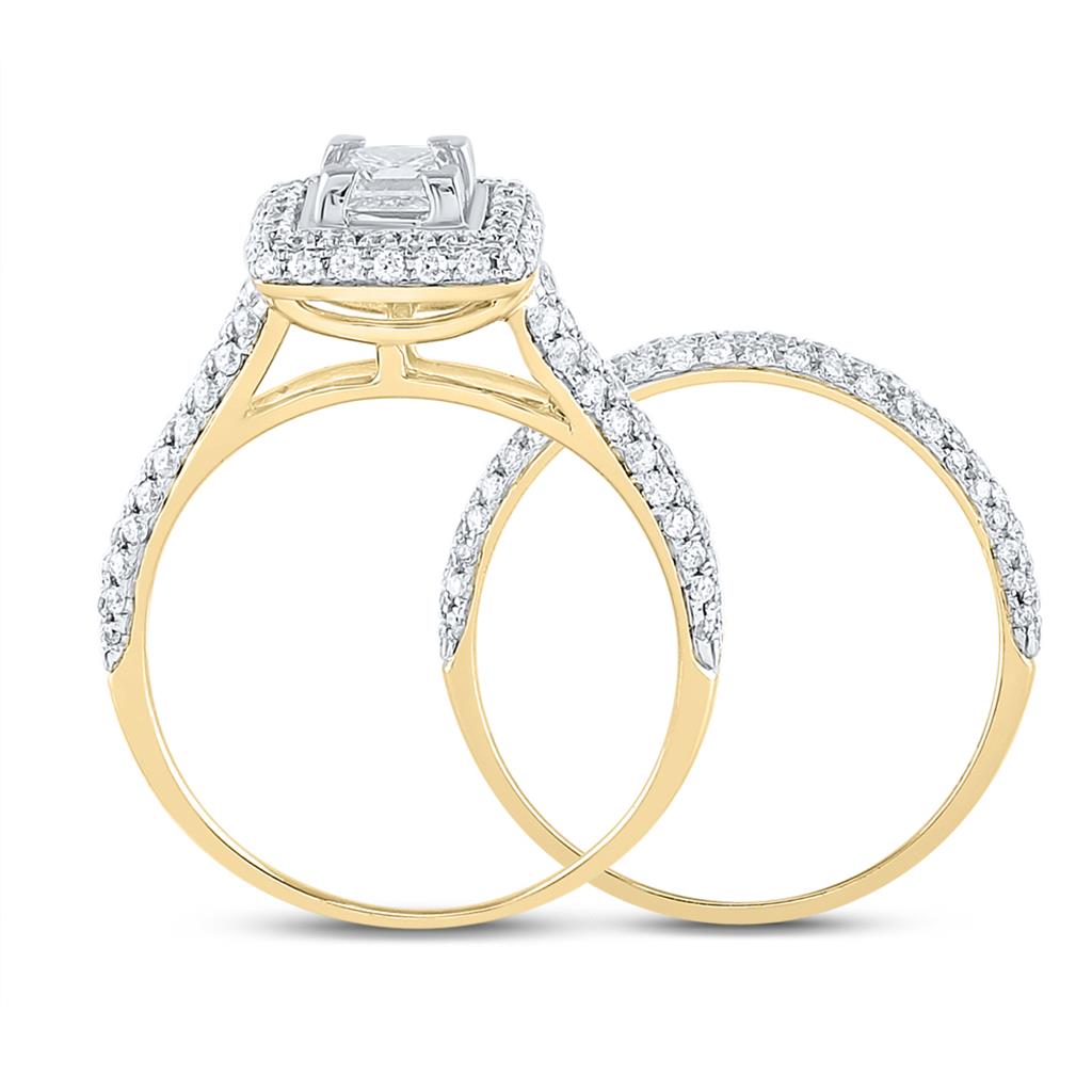 14k Yellow Gold Princess Diamond Halo Bridal Wedding Ring Set 1-1/4 Cttw (Certified)