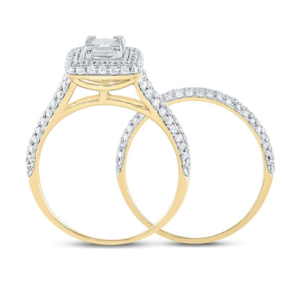 14k Yellow Gold Princess Diamond Halo Bridal Wedding Ring Set 1-1/4 Cttw (Certified)