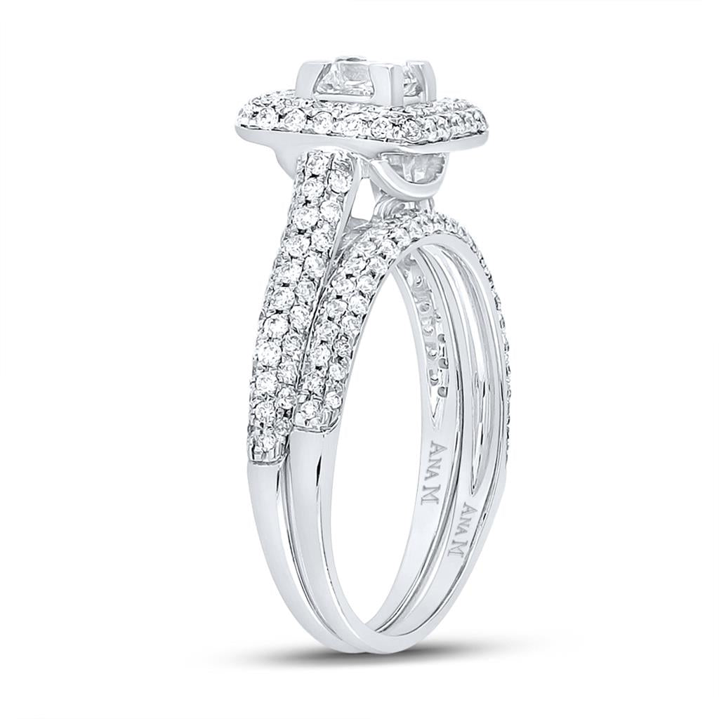 14k White Gold Princess Diamond Halo Bridal Wedding Ring Set 1-1/4 Cttw (Certified)