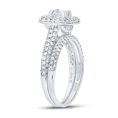 14k White Gold Princess Diamond Halo Bridal Wedding Ring Set 1-1/4 Cttw (Certified)