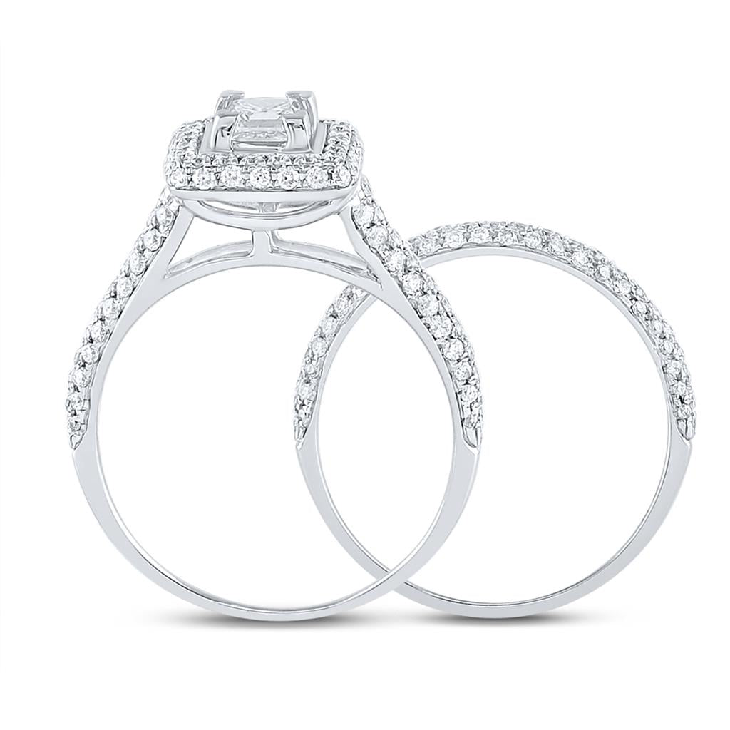 14k White Gold Princess Diamond Halo Bridal Wedding Ring Set 1-1/4 Cttw (Certified)