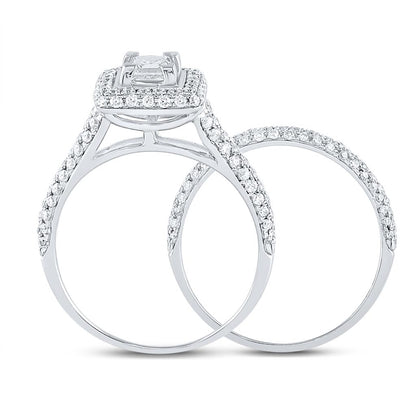 14k White Gold Princess Diamond Halo Bridal Wedding Ring Set 1-1/4 Cttw (Certified)