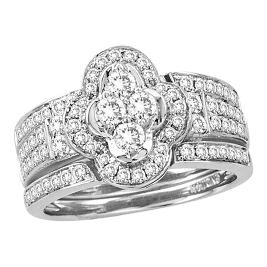 14k White Gold Round Diamond Bridal Wedding Ring Set 1 Cttw