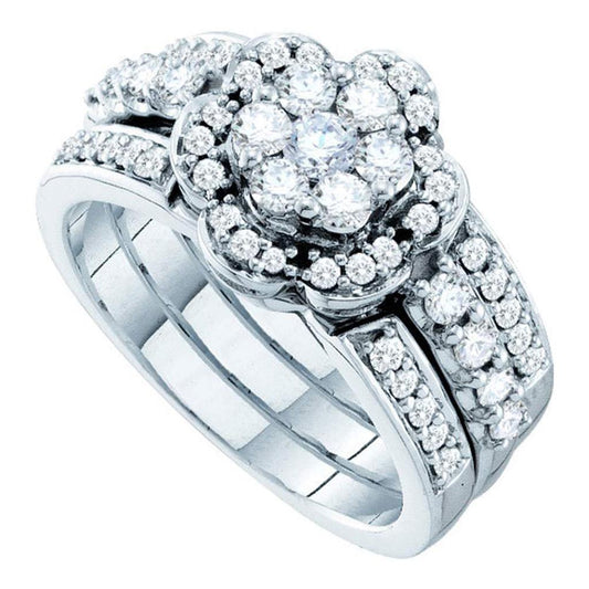 14k White Gold Round Diamond Bridal Wedding Ring Set 1 Cttw