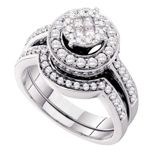 14k White Gold Princess Round Diamond Bridal Wedding Ring Set 1 Cttw