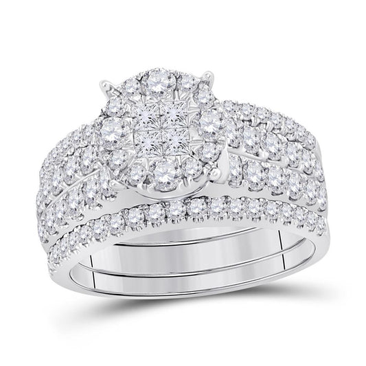 14k White Gold Princess Diamond Bridal Wedding Ring Set 1-3/4 Cttw