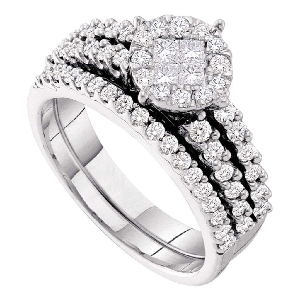 14k White Gold Princess Round Diamond Bridal Wedding Ring Set 1 Cttw