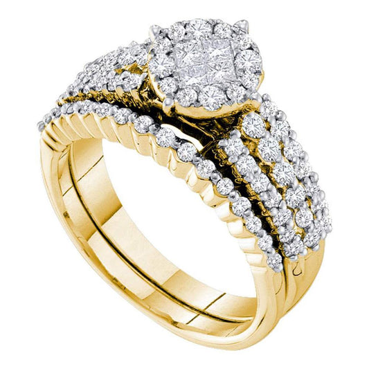 14k Yellow Gold Princess Diamond Bridal Wedding Ring Set 1 Cttw
