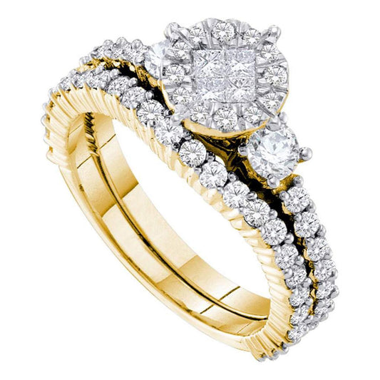 14k Yellow Gold Princess Diamond Bridal Wedding Ring Set 1-3/8 Cttw