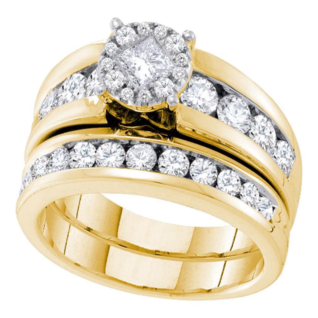 14k Yellow Gold Princess Diamond Bridal Wedding Ring Set 1-3/4 Cttw