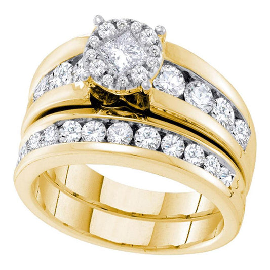 14k Yellow Gold Princess Diamond Bridal Wedding Ring Set 1-3/4 Cttw