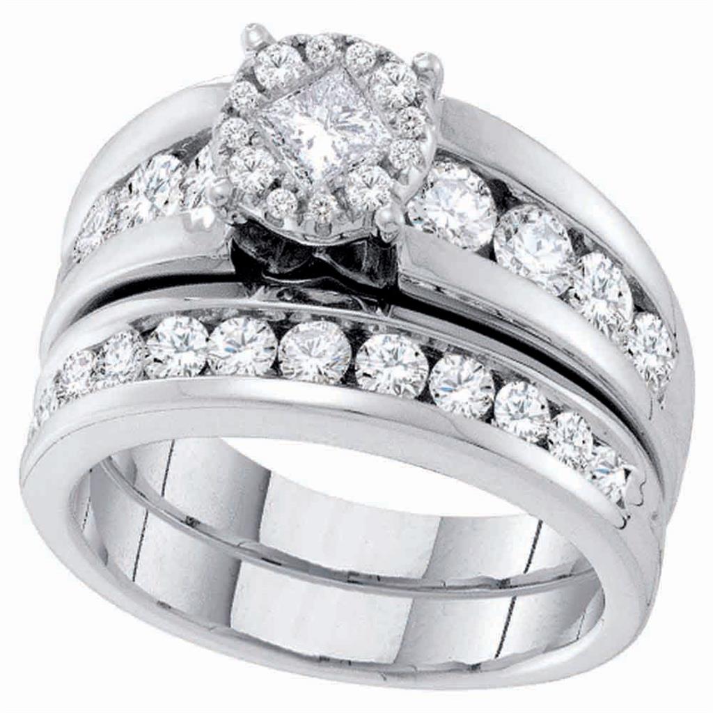 14k White Gold Princess Diamond Bridal Wedding Ring Set 1-3/4 Cttw