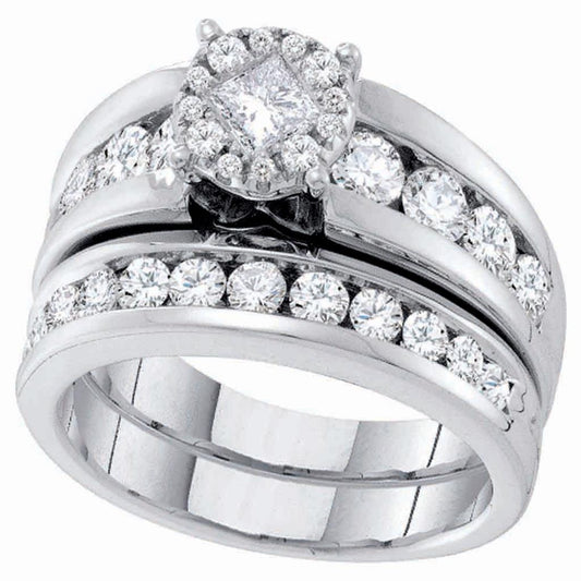 14k White Gold Princess Diamond Bridal Wedding Ring Set 1-3/4 Cttw