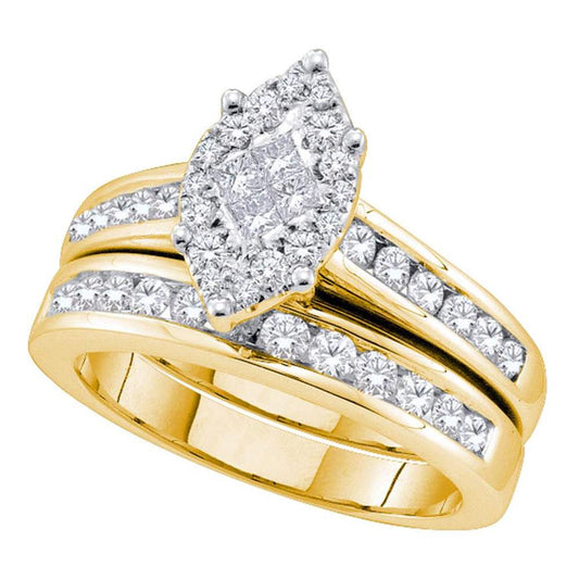 14k Yellow Gold Princess Diamond Bridal Wedding Ring Set 1 Cttw