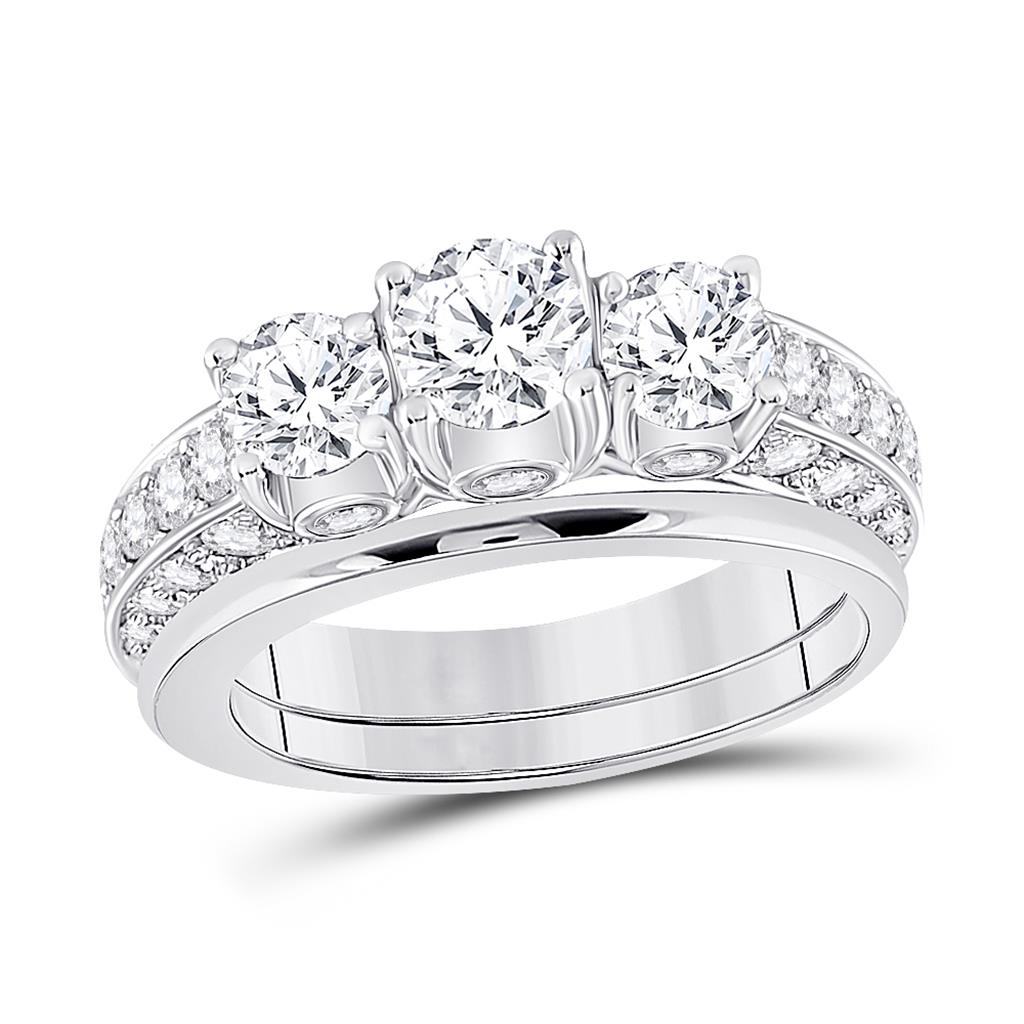 14k White Gold Round Diamond Bridal Wedding Ring Set 2-1/2 Cttw (Certified)