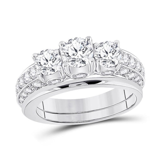 14k White Gold Round Diamond Bridal Wedding Ring Set 2-1/2 Cttw (Certified)