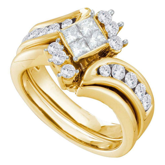 14k Yellow Gold Princess Diamond Bridal Wedding Ring Set 1 Cttw