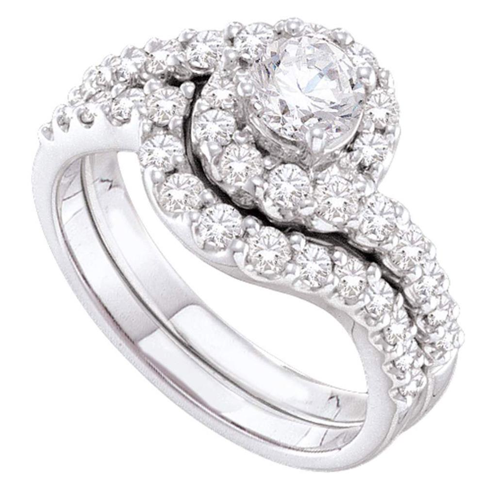 14k White Gold Round Diamond Bridal Wedding Ring Set 1-3/8 Cttw (Certified)