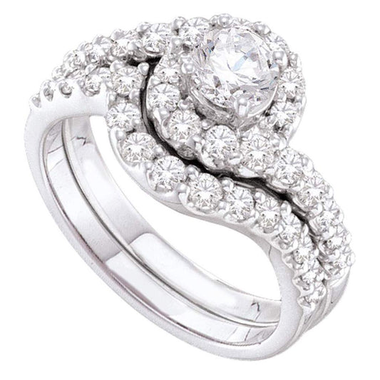 14k White Gold Round Diamond Bridal Wedding Ring Set 1-3/8 Cttw (Certified)