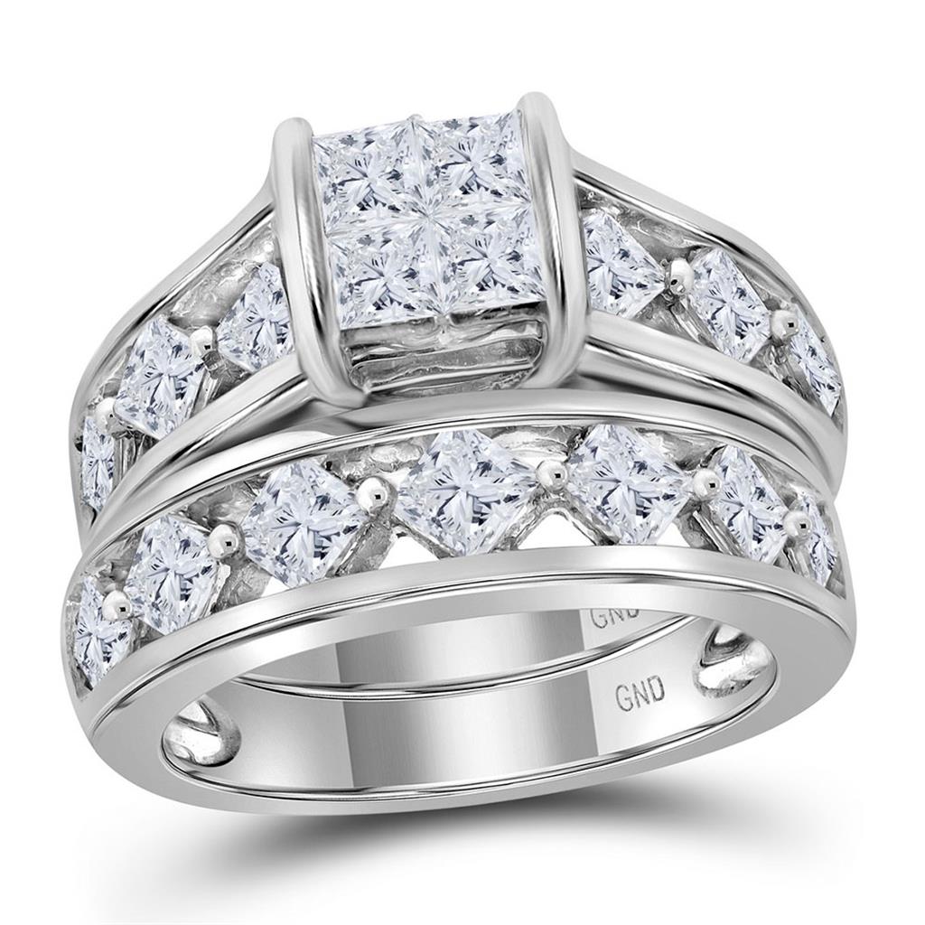 14k White Gold Princess Diamond Bridal Wedding Ring Set 3 Cttw