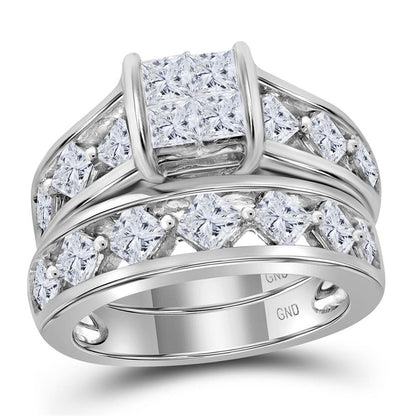 14k White Gold Princess Diamond Bridal Wedding Ring Set 3 Cttw