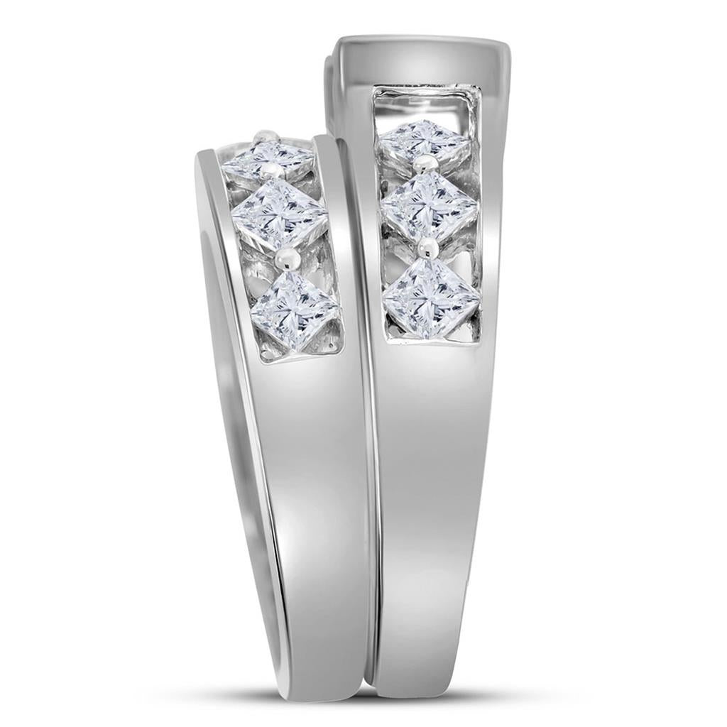 14k White Gold Princess Diamond Bridal Wedding Ring Set 3 Cttw